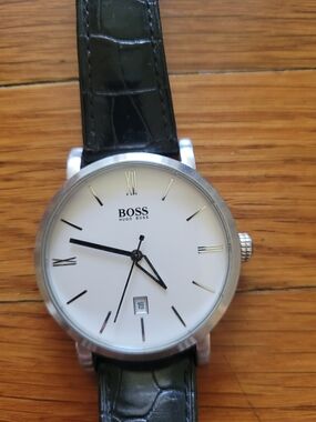 Hugo Boss Black Leather Men’s Strap Watch with White Dial